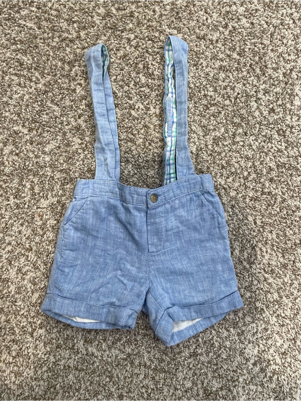 Janie and Jack Light Blue Chambray Suspender Shorts